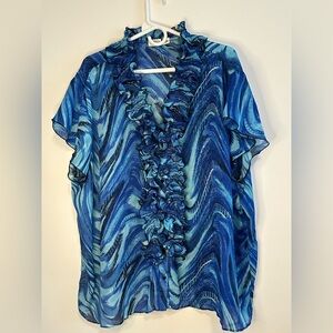 Cato Blue Flutter Sleeve Ruffled Blouse